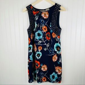 Haute Hippie Silk Blue Floral Studded Spike Dress Size S